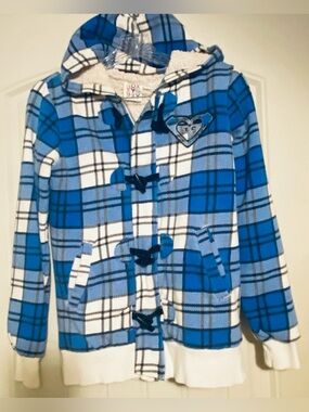 Y2K Roxy Hooded  Blue Plaid  Jacket